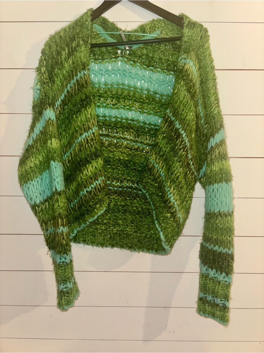 Free People Fuzzy Striped Cardigan Green/Aqua